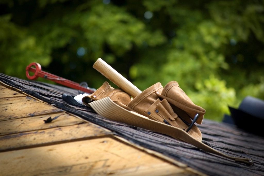 Tools left out on a roof at the end of a job