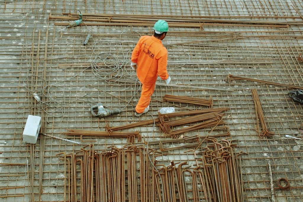 A crew member working on a site, seen from above