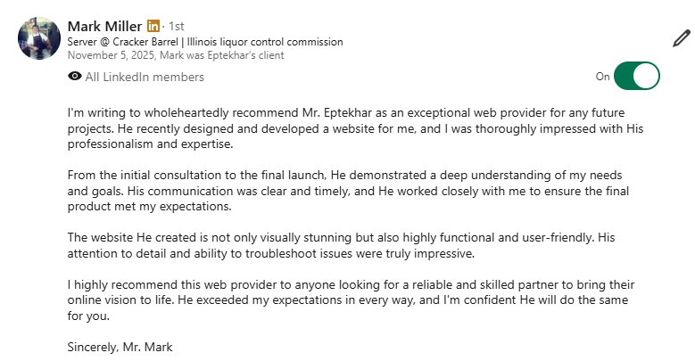 LinkedIn recommendation from Mark Miller